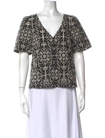 Pre-owned Sézane Printed V-neck Blouse W/ Tags In Black