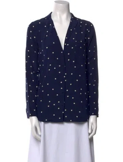 Pre-owned Sézane Printed V-neck Button-up Top In Blue