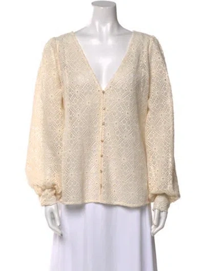 Pre-owned Sézane Printed V-neck Button-up Top In Neutral