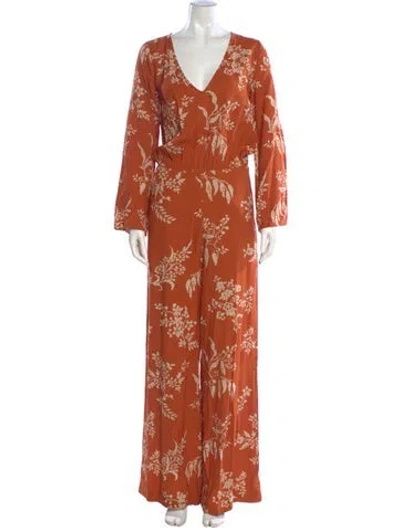 Pre-owned Sézane Printed V-neck Jumpsuit W/ Tags In Orange