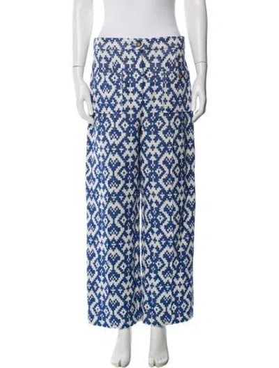 Pre-owned Sézane Printed Wide Leg Pants In Blue