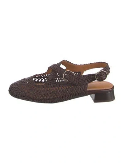 Pre-owned Sézane Raffia Patterned Mary Jane Flats In Brown