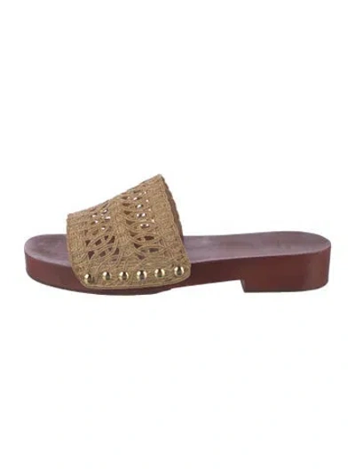 Pre-owned Sézane Raffia Patterned Slides In Multicolor