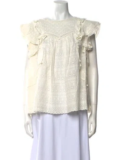 Pre-owned Sézane Scoop Neck Short Sleeve Blouse In White