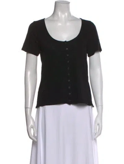 Pre-owned Sézane Scoop Neck Short Sleeve Button-up Top In Black