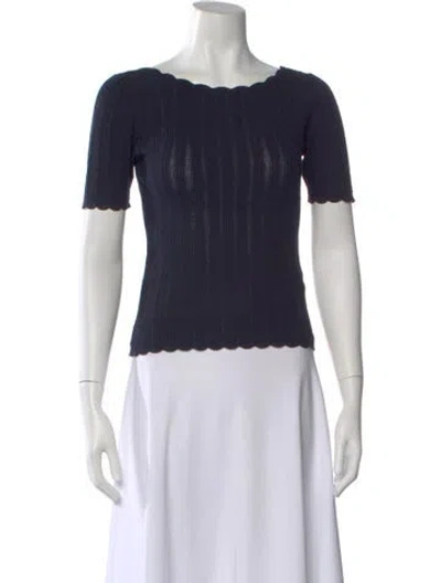 Pre-owned Sézane Scoop Neck Short Sleeve Top In Blue