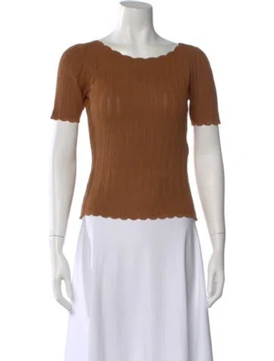 Pre-owned Sézane Scoop Neck Short Sleeve Top In Brown