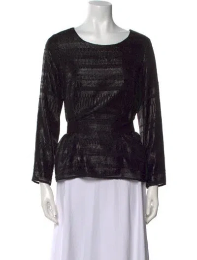 Pre-owned Sézane Scoop Neck Three-quarter Sleeve Blouse In Black
