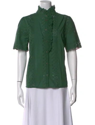 Pre-owned Sézane Short Sleeve Blouse In Green