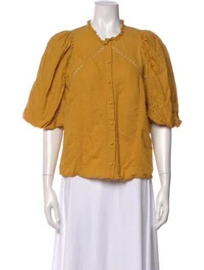 Pre-owned Sézane Short Sleeve Blouse In Yellow