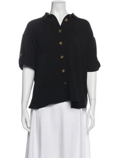 Pre-owned Sézane Short Sleeve Button-up Top In Black