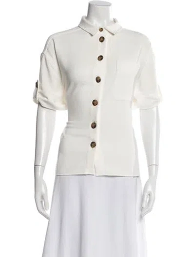 Pre-owned Sézane Short Sleeve Button-up Top In Neutral