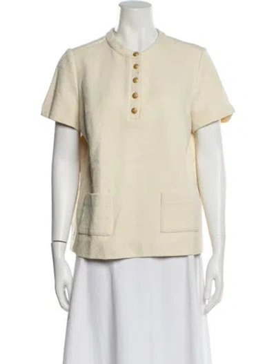 Pre-owned Sézane Short Sleeve Button-up Top In Neutral
