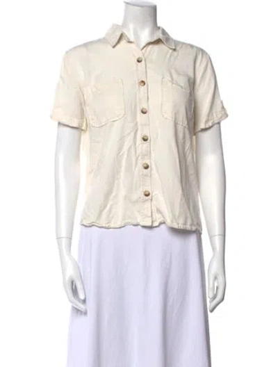 Pre-owned Sézane Short Sleeve Button-up Top In White