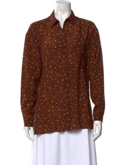 Pre-owned Sézane Silk Animal Print Blouse In Brown