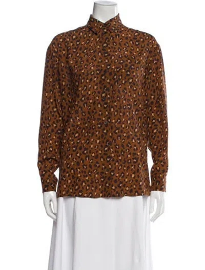 Pre-owned Sézane Silk Animal Print Blouse In Brown