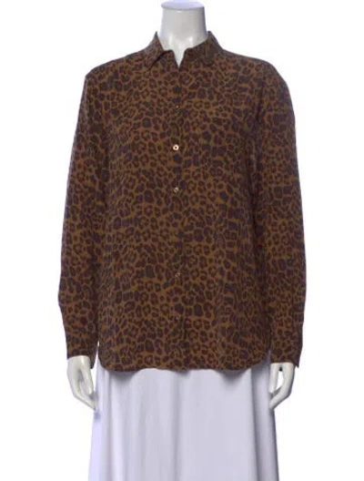 Pre-owned Sézane Silk Animal Print Blouse W/ Tags In Brown
