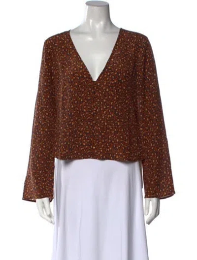 Pre-owned Sézane Silk Animal Print Blouse W/ Tags In Brown