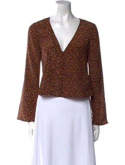 Pre-owned Sézane Silk Animal Print Crop Top In Brown