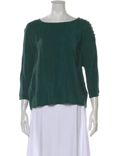 Pre-owned Sézane Silk Bateau Neckline Top In Green