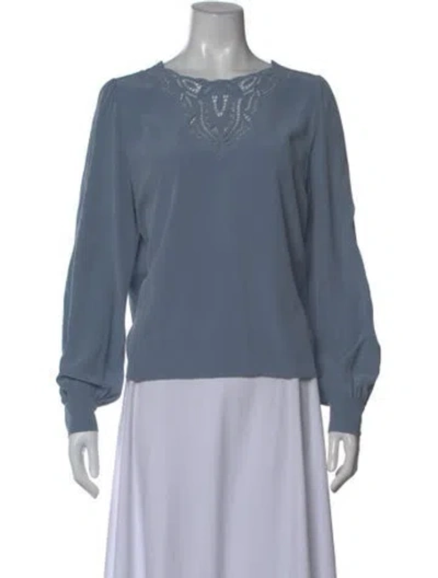 Pre-owned Sézane Silk Crew Neck Blouse In Blue