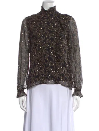 Pre-owned Sézane Silk Floral Print Blouse In Black