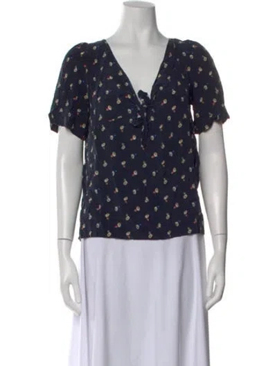Pre-owned Sézane Silk Floral Print Blouse In Blue