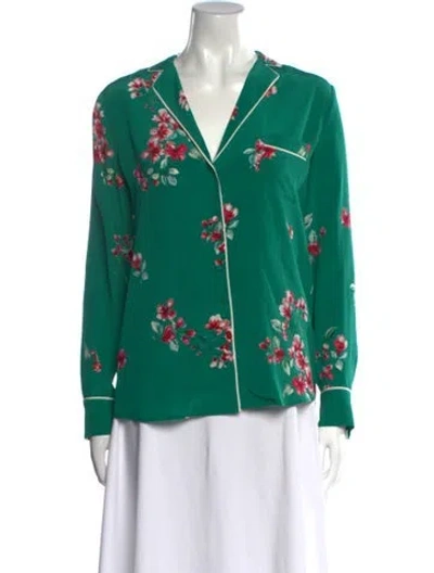 Pre-owned Sézane Silk Floral Print Blouse In Green