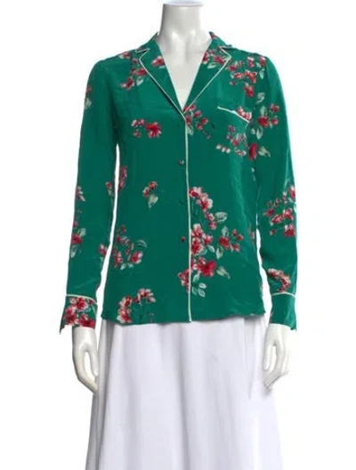 Pre-owned Sézane Silk Floral Print Blouse In Green