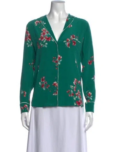 Pre-owned Sézane Silk Floral Print Blouse In Green