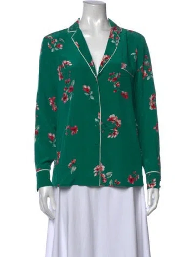 Pre-owned Sézane Silk Floral Print Blouse In Green