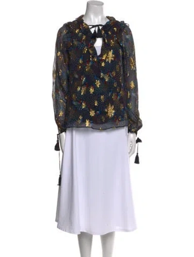 Pre-owned Sézane Silk Floral Print Blouse In Multi