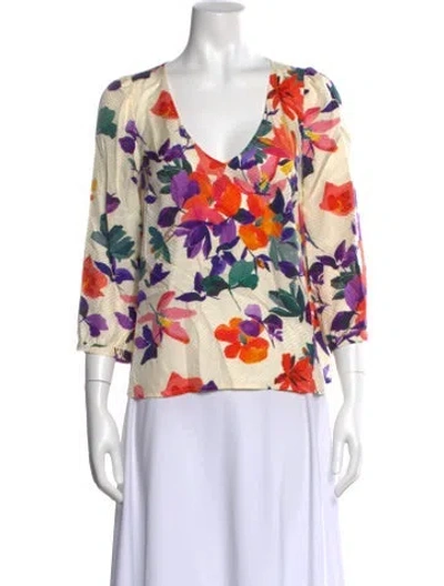 Pre-owned Sézane Silk Floral Print Blouse In Multi