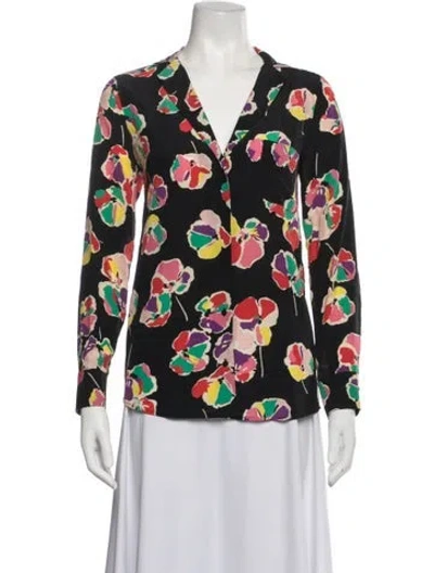 Pre-owned Sézane Silk Floral Print Blouse In Multicolor