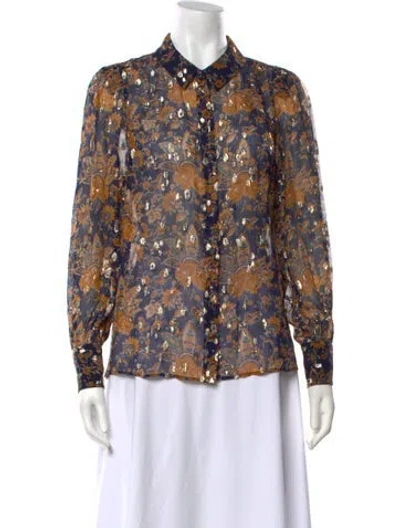 Pre-owned Sézane Silk Floral Print Blouse In Multicolor