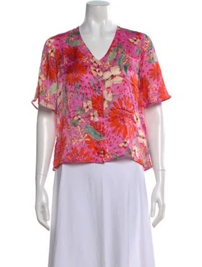 Pre-owned Sézane Silk Floral Print Blouse In Pink