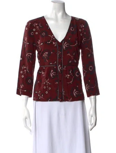 Pre-owned Sézane Silk Floral Print Blouse In Red