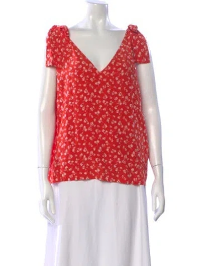 Pre-owned Sézane Silk Floral Print Blouse In Red