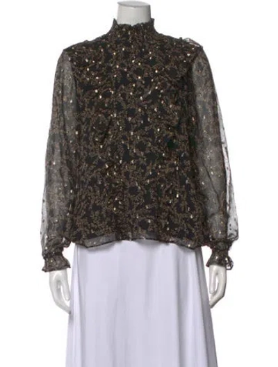 Pre-owned Sézane Silk Floral Print Blouse W/ Tags In Multicolor