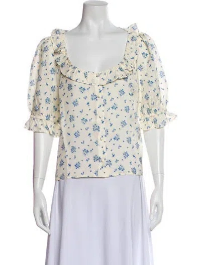 Pre-owned Sézane Silk Floral Print Blouse W/ Tags In Neutral