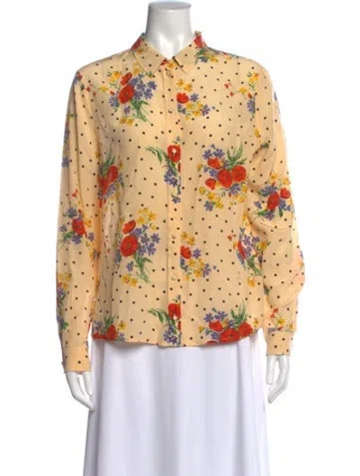 Pre-owned Sézane Silk Floral Print Blouse In Yellow