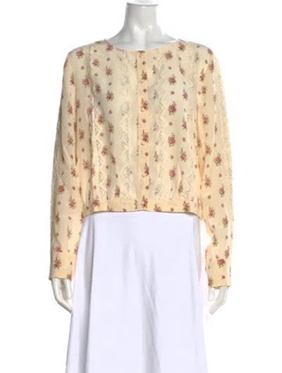 Pre-owned Sézane Silk Floral Print Blouse In Yellow