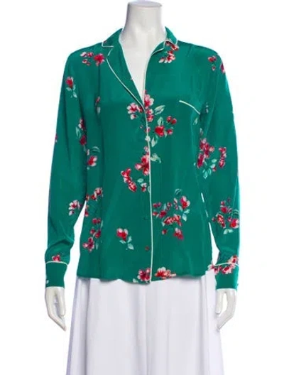 Pre-owned Sézane Silk Floral Print Button-up Top In Green