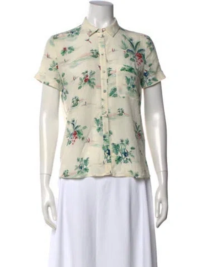 Pre-owned Sézane Silk Floral Print Button-up Top In Neutral