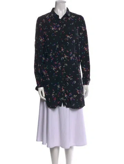 Pre-owned Sézane Silk Floral Print Tunic W/ Tags In Black