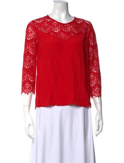 Pre-owned Sézane Silk Lace Pattern Blouse In Red