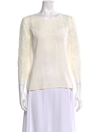 Pre-owned Sézane Silk Lace Pattern Blouse In White