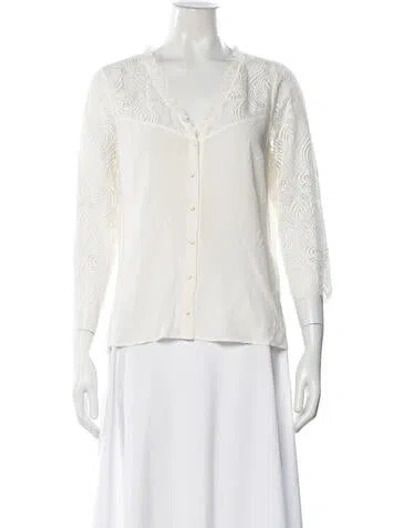 Pre-owned Sézane Silk Lace Pattern Blouse In White