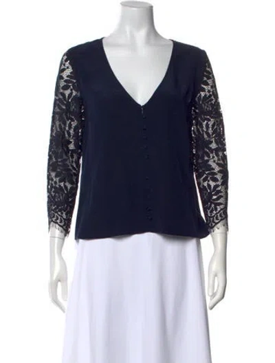 Pre-owned Sézane Silk Lace Pattern Top In Blue