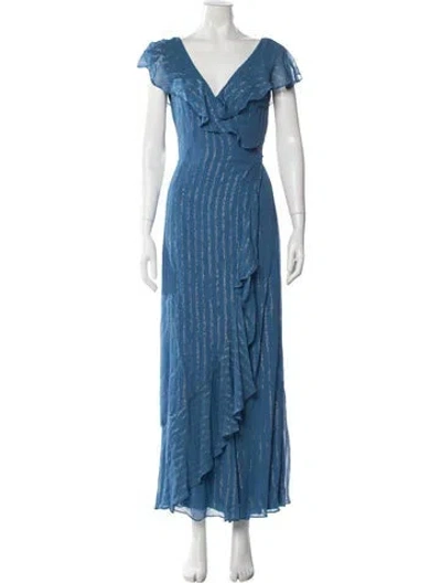 Pre-owned Sézane Silk Long Dress In Blue